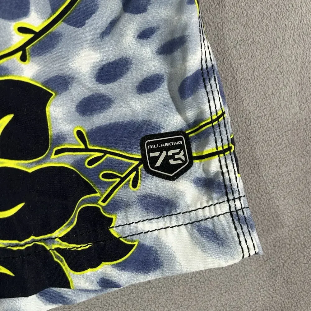 Vintage Y2K Billabong Board Shorts Mens Size 34 Blue Floral Surf Swim Trunks Y2K
